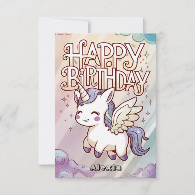 Gift Hälsning Unicorn Birthday Kort (Framsida)