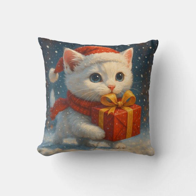 Gift - Holiday - Christmas Kitten Surprise Pillow Kudde (Framsida)