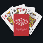 Gift i Fabulous Las Vegas Red Bröllop Casinokort<br><div class="desc">Den unika och roligt anpassningsbarna "Gift i Fabulous Las Vegas"-bröllopet ger spelkort en utformning som inspireras av välkomsttecknet till Las Vegas,  Nevada,  tillsammans med en monogramtext som kan vara personlig med parets datum namn och bröllop. Röd och vit färg kan ändras.</div>