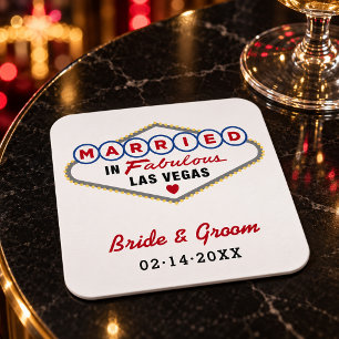 Gift i Fabulous Las Vegas Red Bröllop Monogram Underlägg Papper Kvadrat