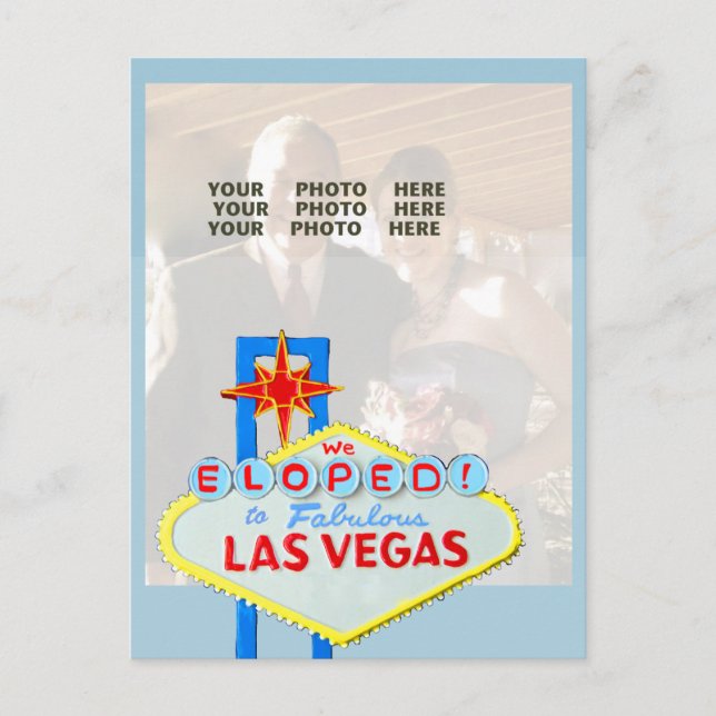 Gift i Las Vegas Photo Announcement Blue Meddelande Vykort (Framsida)