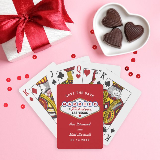 Gift i Las Vegas Röd Spara datumet Casinokort (Skapare uppladdad)