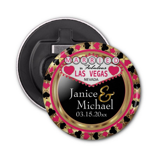 Gift i Las Vegas Stil - Mörk Rosa Flasköppnare (Framsidan)