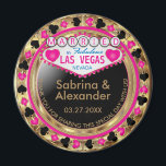 Gift i Las Vegas - Tack - Rosa Magnet<br><div class="desc">Casino stil Magnet. Gift dig i Las Vegas tack för att du har delat den här speciella dagen med oss som har en rosa, guld och svart design. Gör en underbar fest till förmån för hedersgästen eller din gäst. Det finns mer färg. Obs! Alla mallområden behöver inte ändras. 📌 Om...</div>