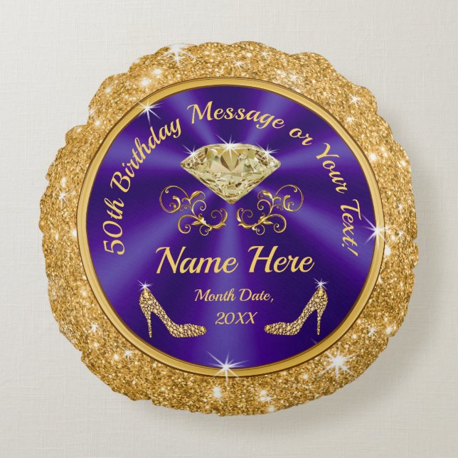 Gift-idéer för 50:e födelsedag, kvinnlig, Personli Rund Kudde (Framsidan)