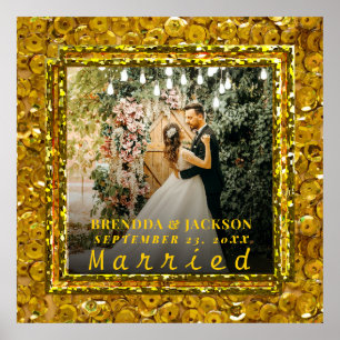 Gift Jul Elegant Guld Typ Bröllopsfoto  Poster