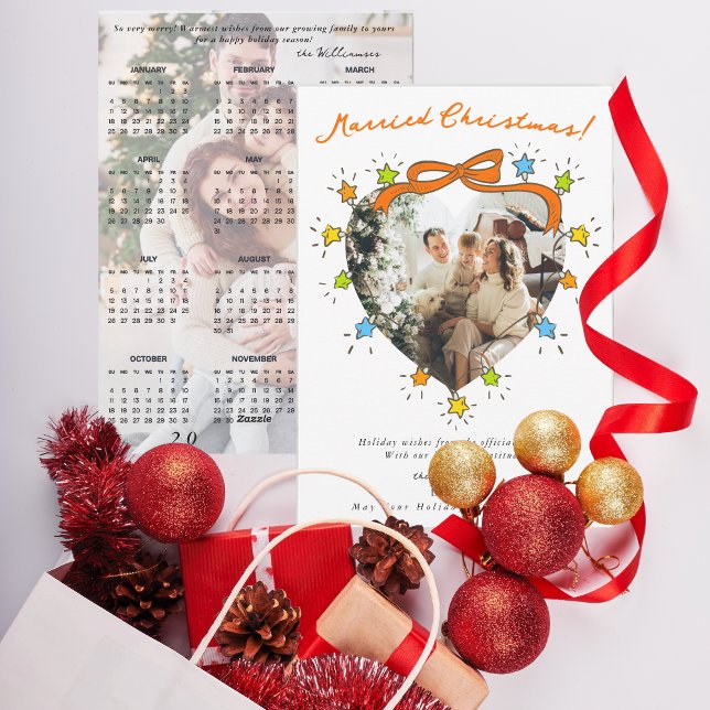 Gift Jul Nyckfull Foto Stjärnljus Julkort (Married Christmas Whimsical 2 Photo 2026 Calendar Holiday Card)