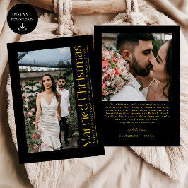 Gift julfoto Newlyweds Black & Guld Julkort