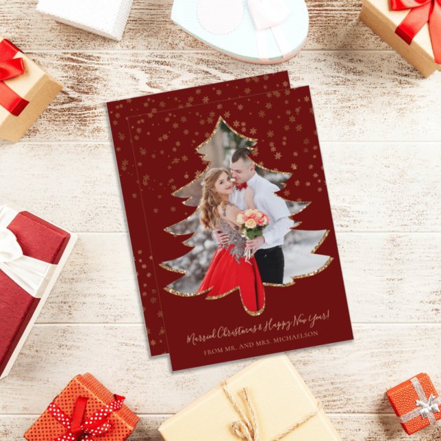 Gift Julgran Photo Guld Glitter Julkort (Skapare uppladdad)
