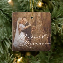 Gift Kissmas Mr. och Mrs Helgdag Photo Julgransprydnad Keramik