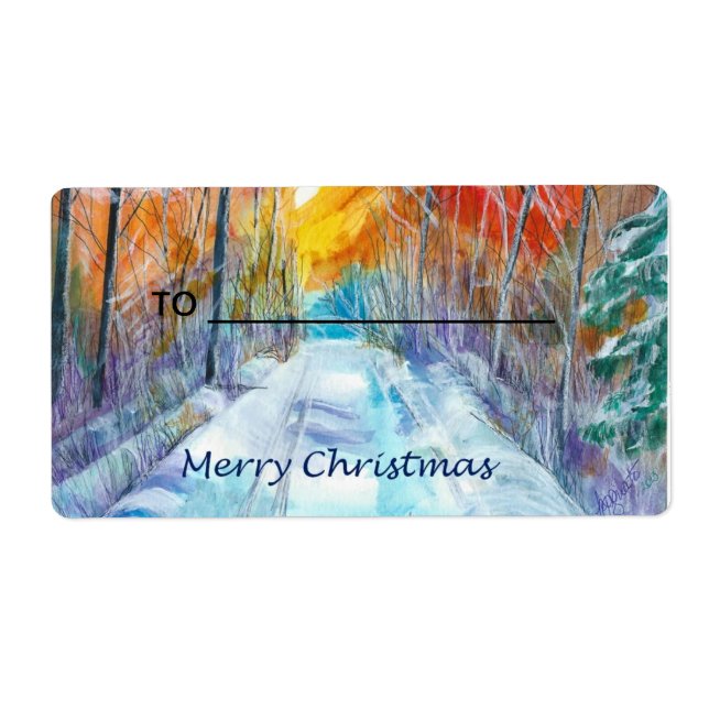 Gift Label Snowy Road Fraktsedel (Framsidan)