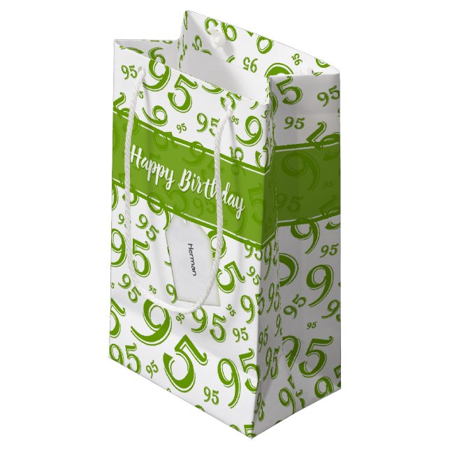 Gift Märkre Birthday 95 Random Number Mönster Grön (Framsidan Vinklad)