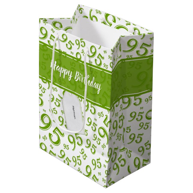Gift Märkre Birthday 95 Random Number Mönster Grön (Framsidan Vinklad)