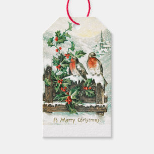 GIFT MÄRKRE CHRISTMAS BIRDS I SNÖ PRESENTETIKETT