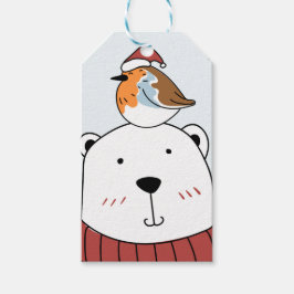 GIFT MÄRKRE FÖR CHRISTMAS TECKNAD BAR OCH BIRD PRESENTETIKETT