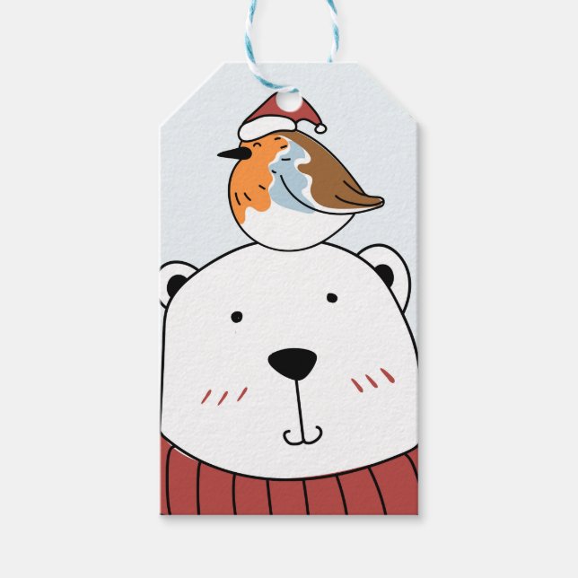 GIFT MÄRKRE FÖR CHRISTMAS TECKNAD BAR OCH BIRD PRESENTETIKETT (Framsidan)