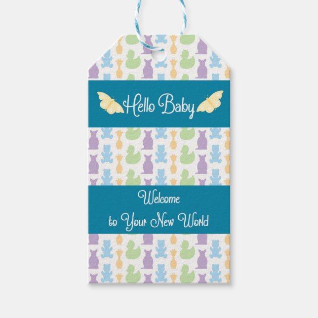 Gift Märkre för Nyfödd bebis med Butterflies Presentetikett (Framsidan)