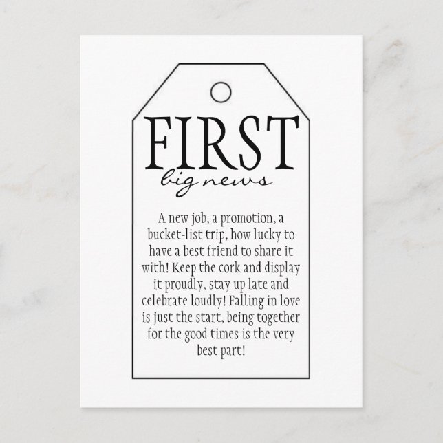 Gift Märkre för Vin Flaska - First Big News Vykort (Framsida)