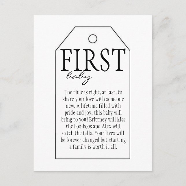 Gift Märkre för Vin Flaska - första Baby Vykort (Framsida)