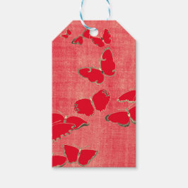 GIft Märkre JAPANESE RED BUTTERFLIES ON RED Presentetikett