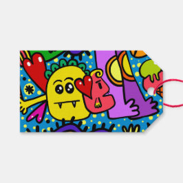 Gift Märkre LYCKLIG MONSTER DOODLE CRITTER Presentetikett
