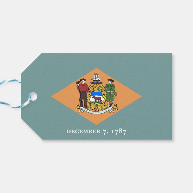 Gift Märkre med Flagga i Delaware State, USA Presentetikett (Baksidan Horisontell)