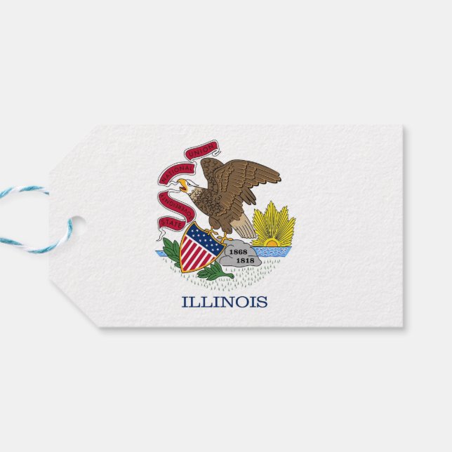 Gift Märkre med Flagga i Illinois State, USA Presentetikett (Baksidan Horisontell)