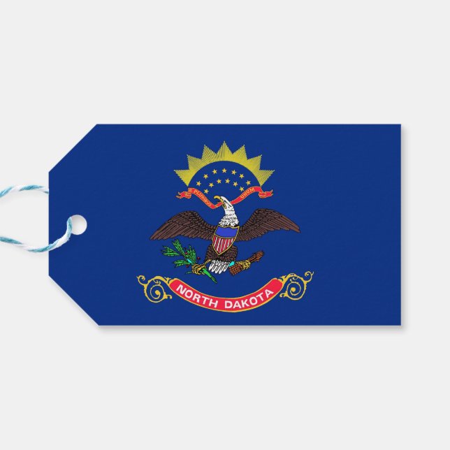 Gift Märkre med Flagga North Dakota State, USA Presentetikett (Baksidan Horisontell)