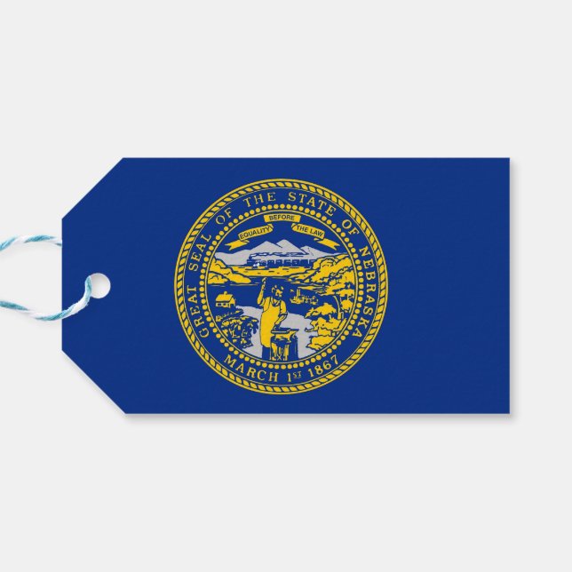 Gift Märkre med Flagga of Nebraska State, USA Presentetikett (Baksidan Horisontell)
