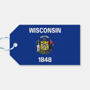 Gift Märkre med Flagga of Wisconsin State, USA Presentetikett