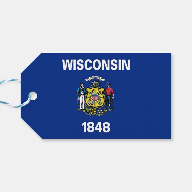 Gift Märkre med Flagga of Wisconsin State, USA Presentetikett (Baksidan Horisontell)
