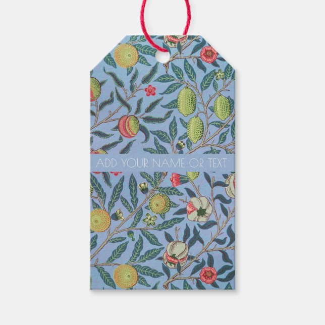 GIFT-MÄRKRE MED WILLIAM MORRIS BLUE "POMEGRANATES" PRESENTETIKETT (Framsidan)