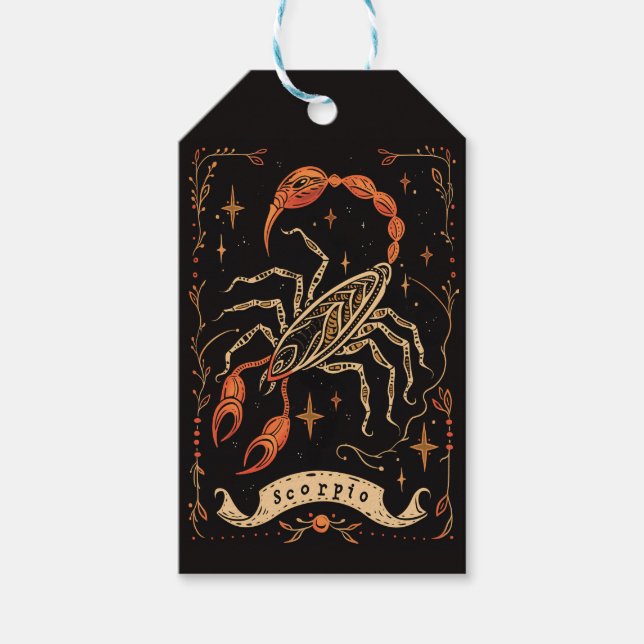 Gift-Märkre Scorpio Celestial Zodiac Art Presentetikett (Framsidan)