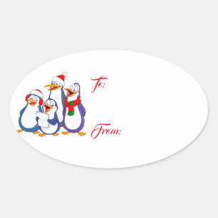 Gift Märkre Sticker-Singing Penguins Ovalt Klistermärke