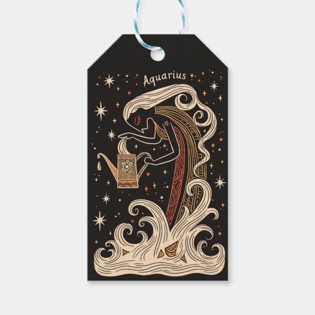 Gift Märkres Aquarius Celestial Zodiac Art Presentetikett (Framsidan)