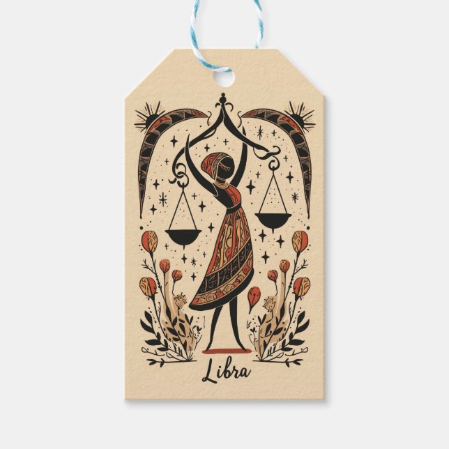 Gift Märkres Libra Celestial Zodiac Art Presentetikett (Framsidan)