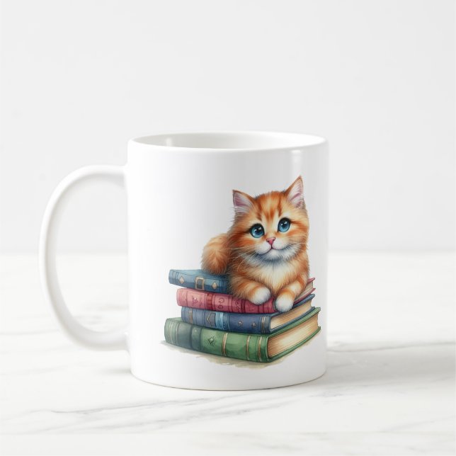 Gift med bok Älskare: Katt på Bokar Kaffemugg (Vänster)