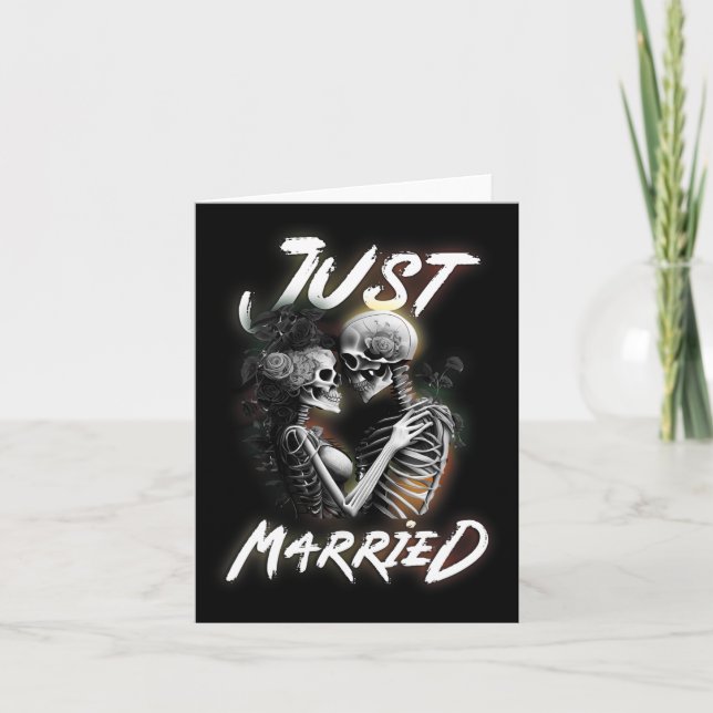 Gift med Halloween Skeleton Bride och Groom Bröllo Kort (Framsida)
