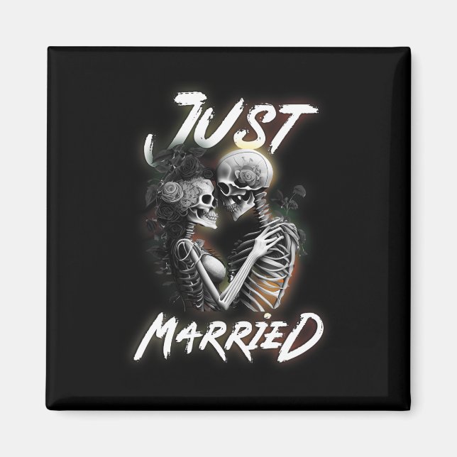 Gift med Halloween Skeleton Bride och Groom Bröllo Magnet (Framsidan)
