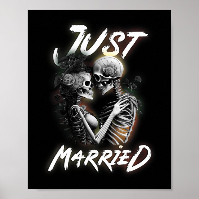 Gift med Halloween Skeleton Bride och Groom Bröllo Poster (Framsidan)