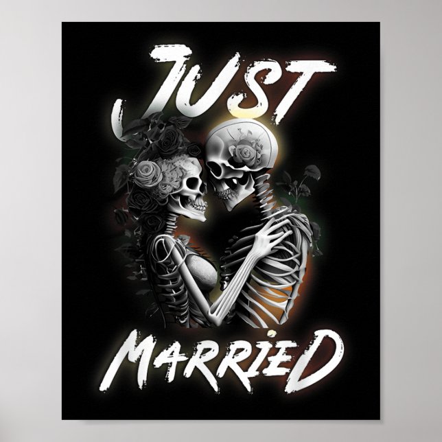 Gift med Halloween Skeleton Bride och Groom Bröllo Poster (Framsidan)