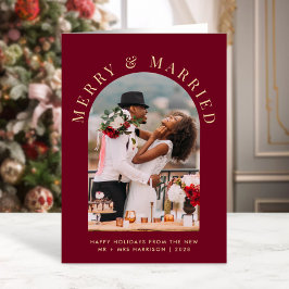 Gift med Merry Arch Photo Burgundy Guld jul Helgkort