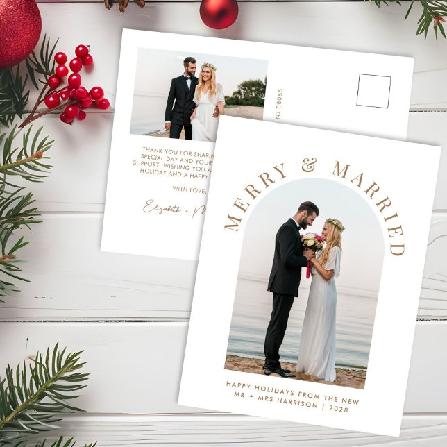 Gift med Merry Arch Photo White Guld jul Helg Vykort (Skapare uppladdad)