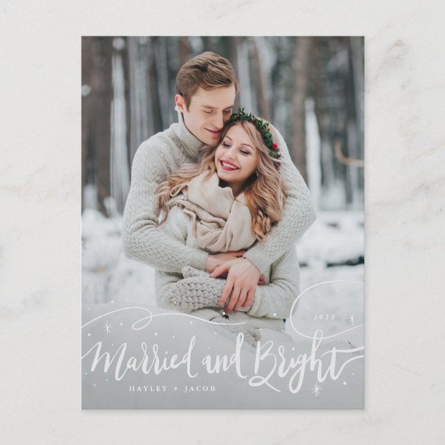 Gift med och lätt 2-fototypografi Bröllop Helg Vykort (Framsida)