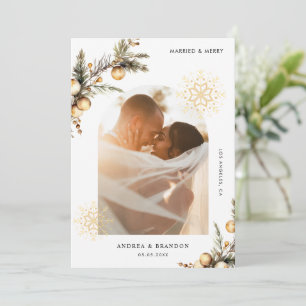 Gift med och Merry 2 Photo Guld Snowflake-jul Julkort