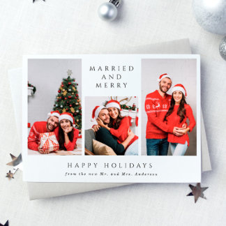 Gift med och merry | 3-Foto Första jul Julkort