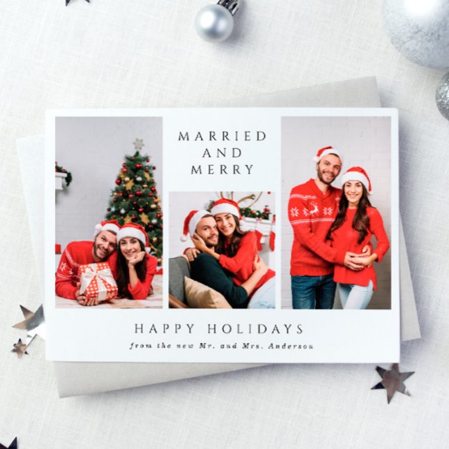 Gift med och merry | 3-Foto Första jul Julkort (Skapare uppladdad)