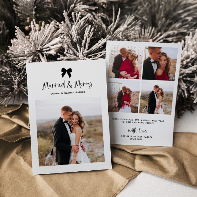 Gift med och merry | Chic Coquette Bow med Photo Julkort (Skapare uppladdad)