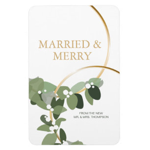 Gift med och Merry Guld Ringar Nyligen gift jul Magnet