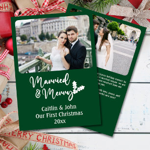 Gift med och Merry Newlyweds 1:a juldagen Grönt Julkort